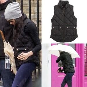 J.Crew Excursion Quilted Vest Black Womens XS Down Feathers Puffer Meghan Markle